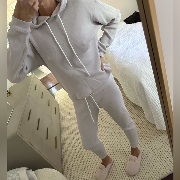 Lilac pastel waffle cotton hoodie & jogger lounge wear matching set - Picture 2 of 14